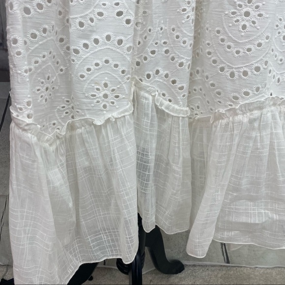 Reba Large Embroidered Dress Pullover Fringe Eyelet Solid White Sleeveless Midi - Picture 10 of 14